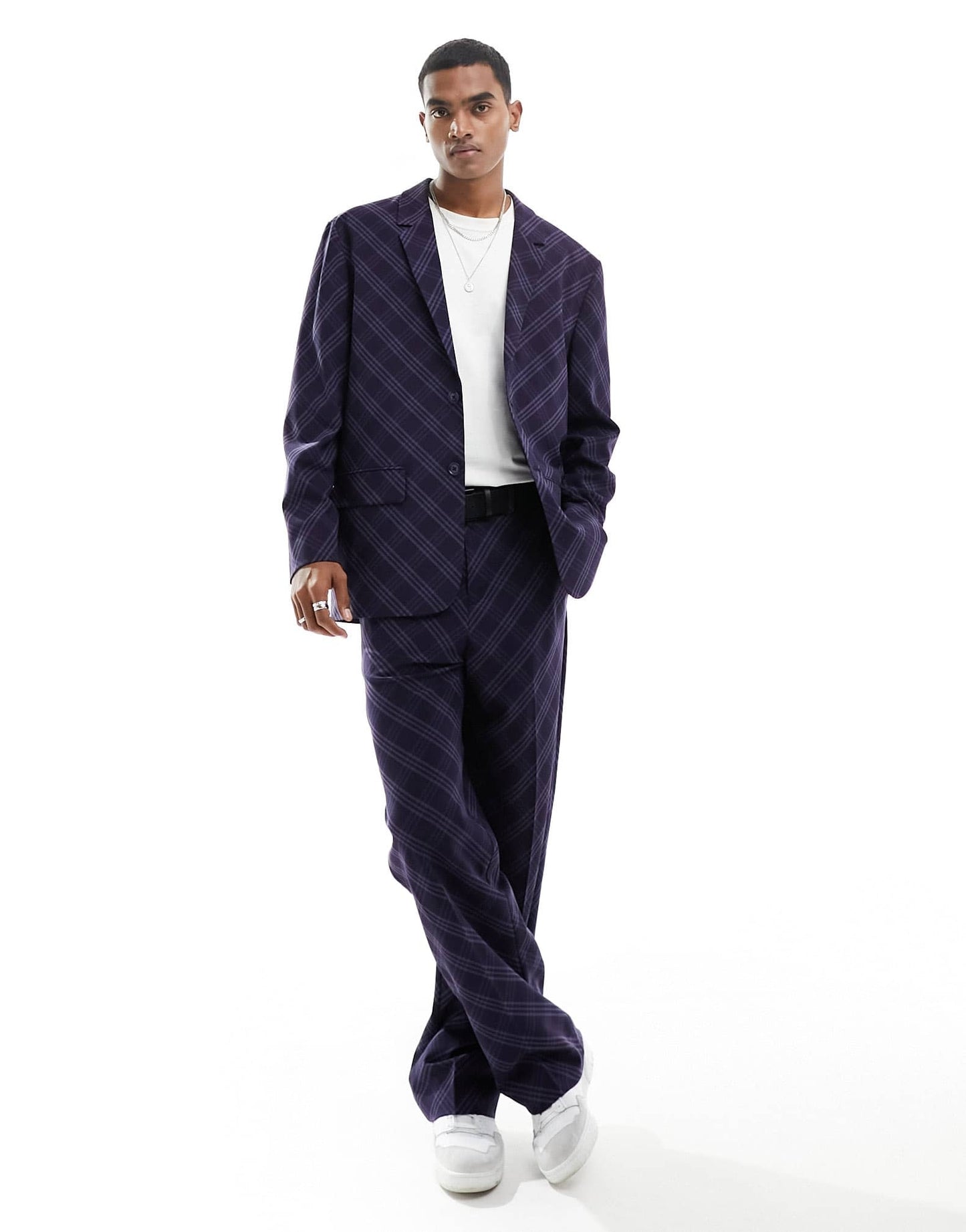 ASOS DESIGN relaxed check suit jacket in navy