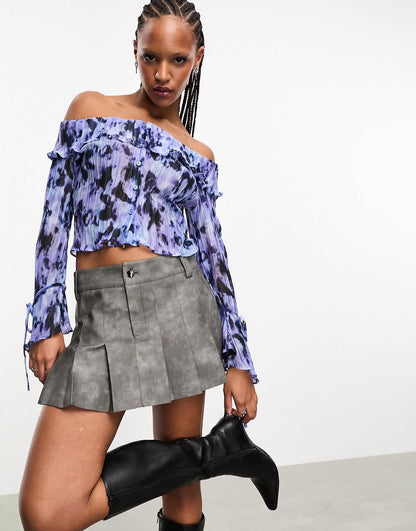 Heretic Nine off the shoulder long sleeve shirt in multi