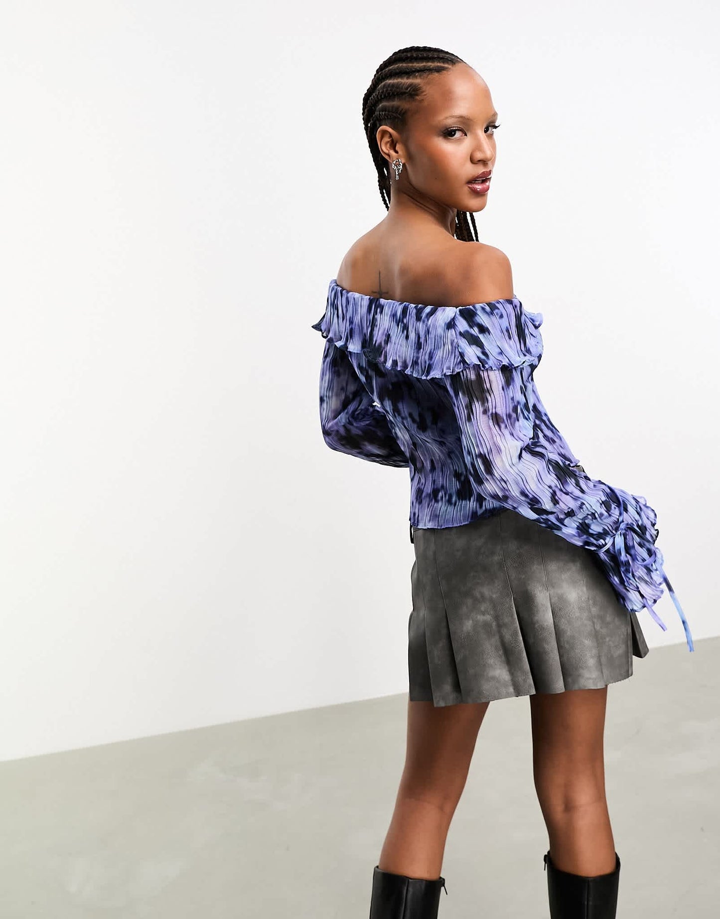Heretic Nine off the shoulder long sleeve shirt in multi
