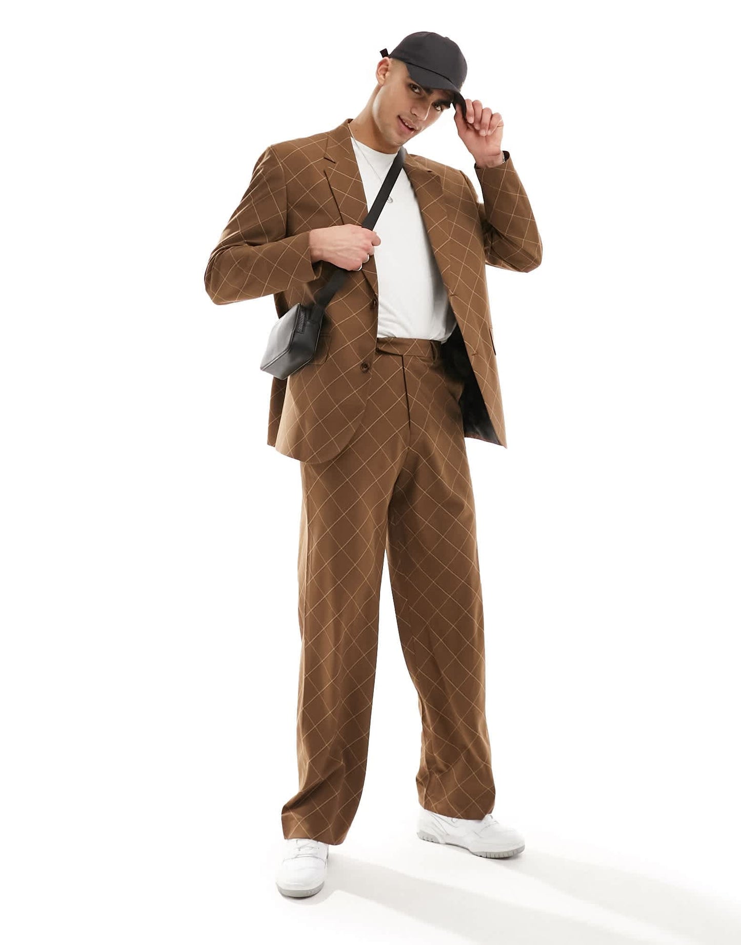 ASOS DESIGN relaxed check suit jacket in brown