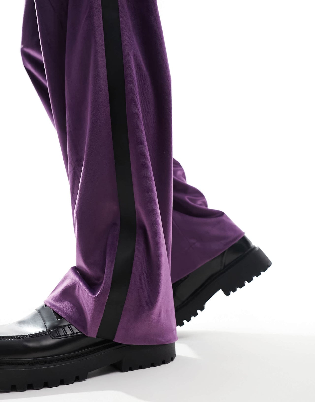 ASOS DESIGN wide leg velvet tuxedo suit trouser in purple