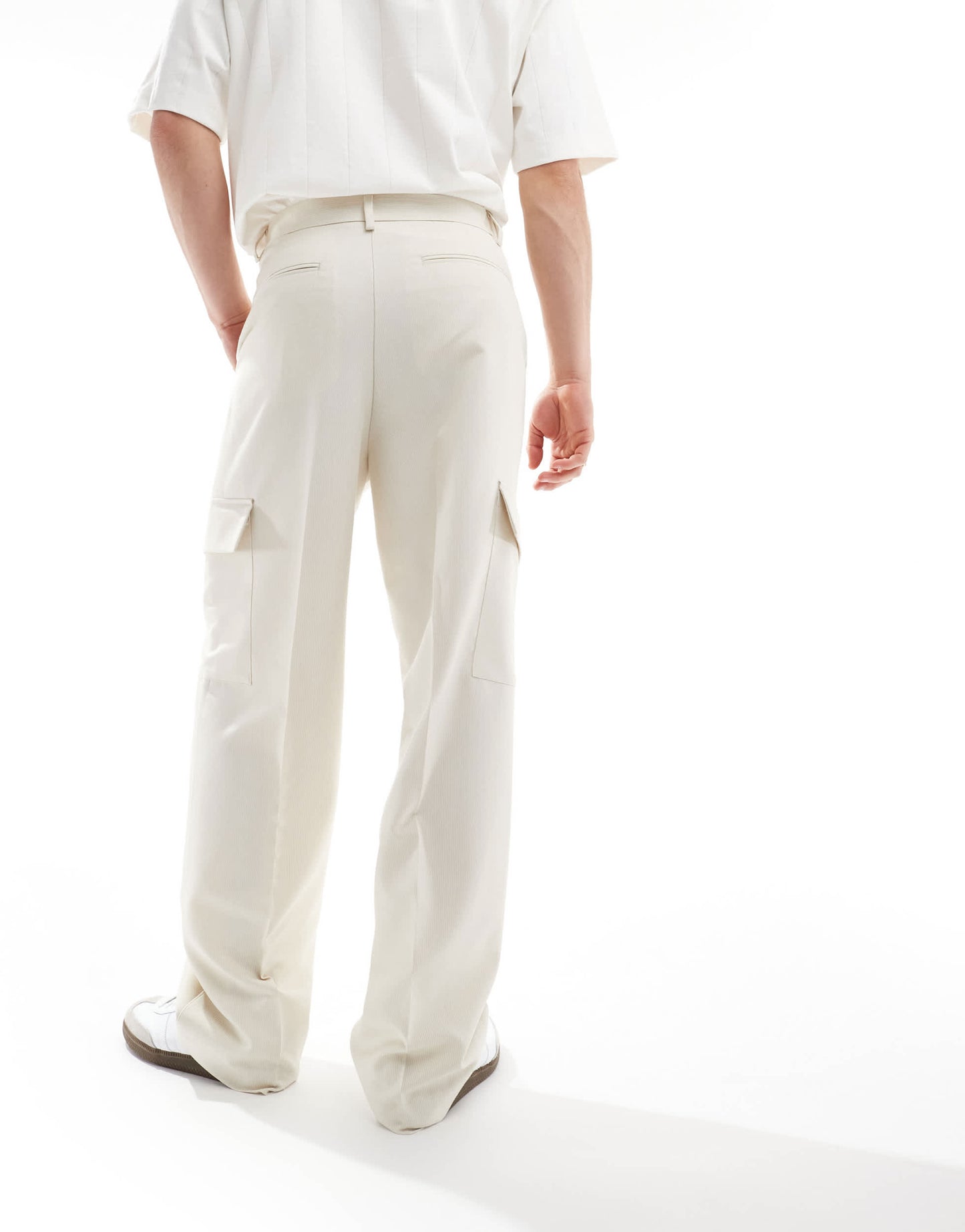 ASOS DESIGN smart wide leg cargo trousers in ecru microtexture