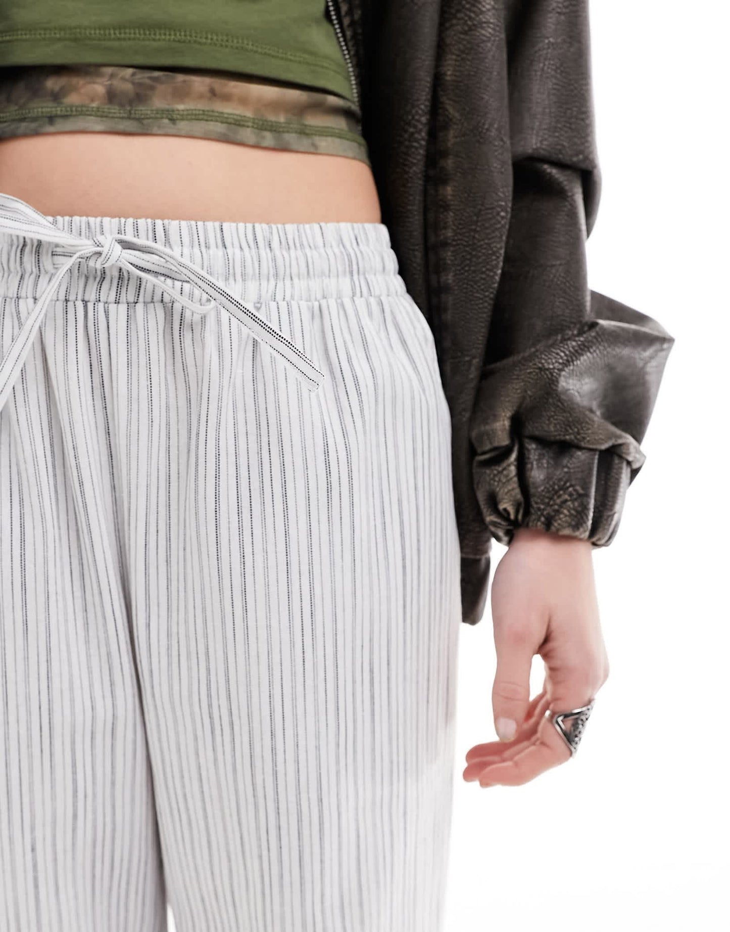 Reclaimed Vintage pull on tailored trouser in white pinstripe
