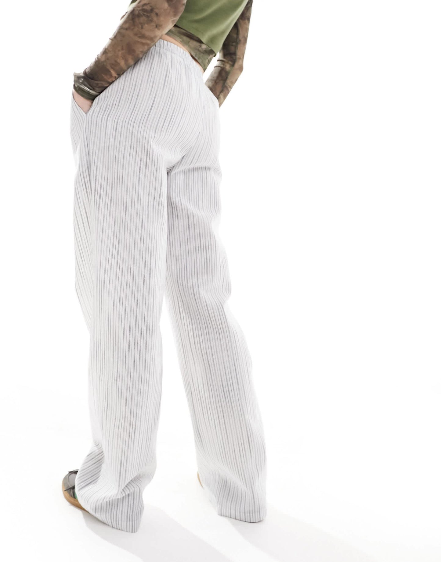 Reclaimed Vintage pull on tailored trouser in white pinstripe