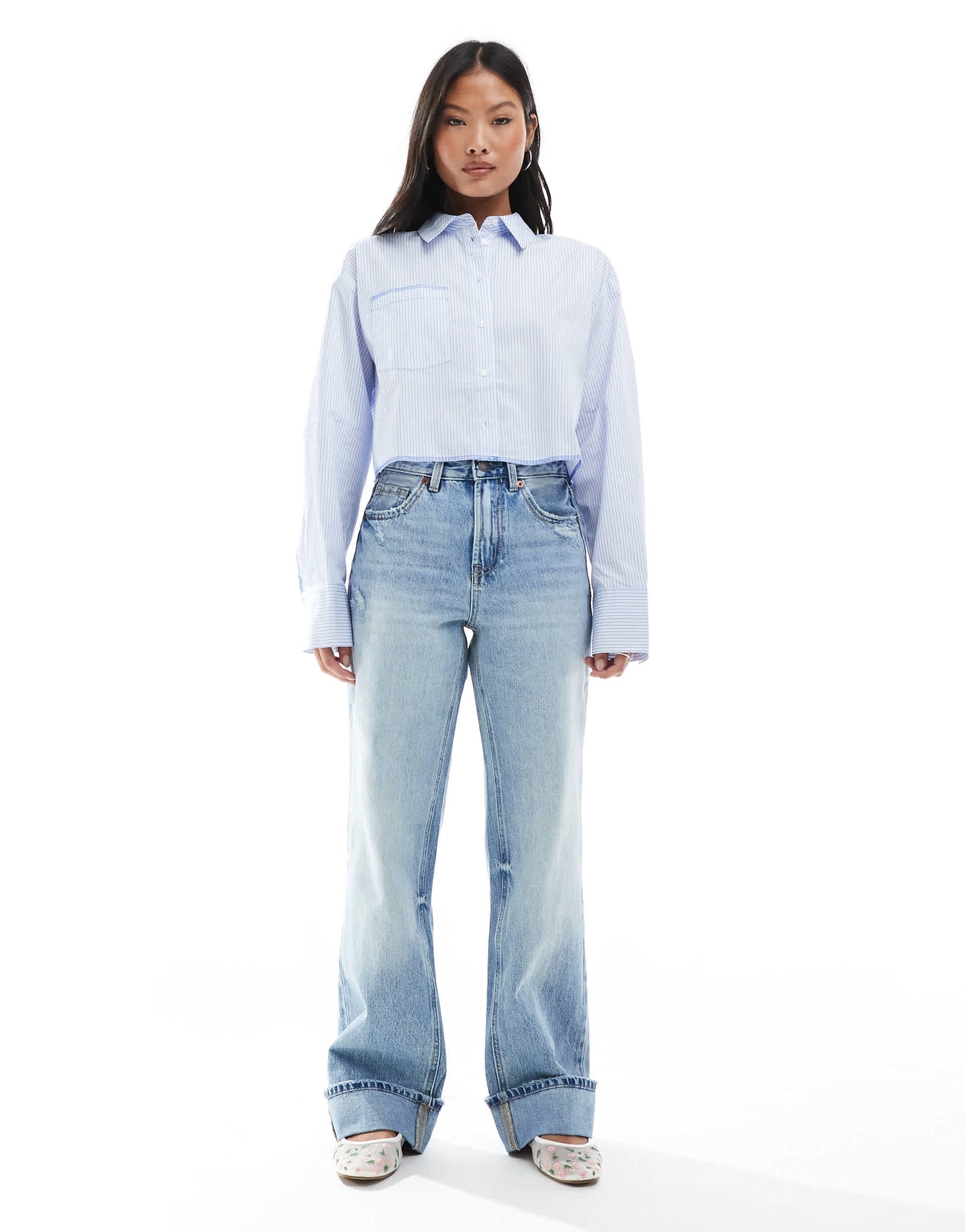 Stradivarius Petite 90s baggy dad jean in light blue