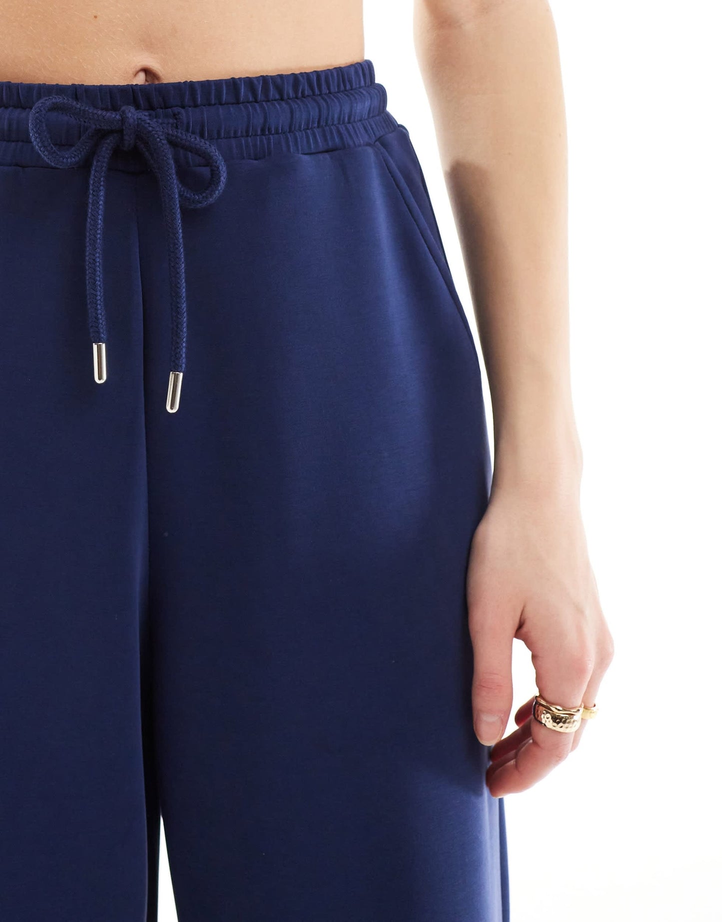 Stradivarius soft touch wide leg jogger co-ord in navy