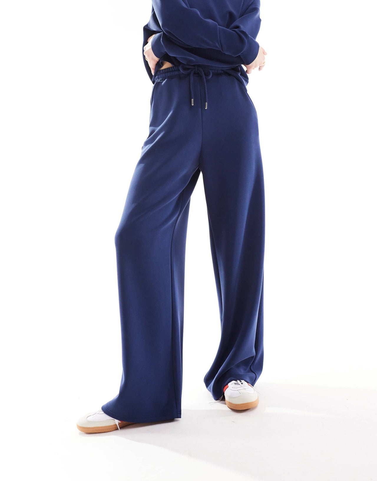 Stradivarius soft touch wide leg jogger co-ord in navy