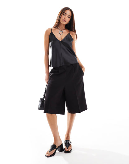 ASOS DESIGN satin v neck cami in black
