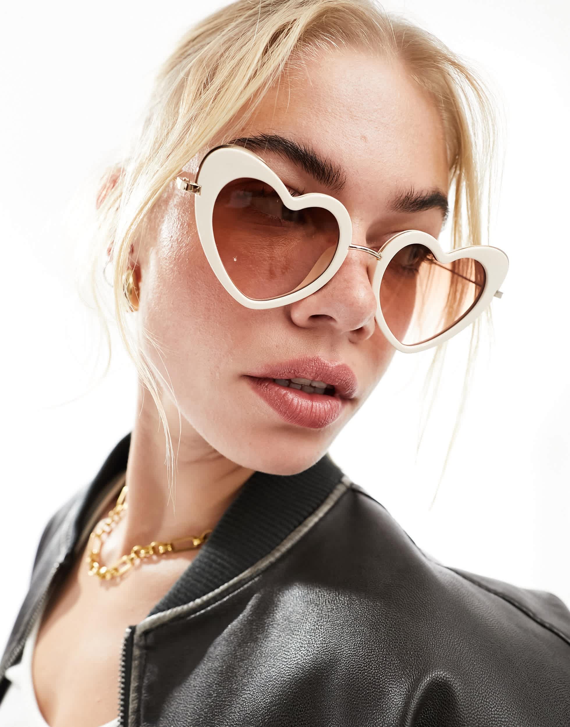 ASOS DESIGN heart sunglasses in off white