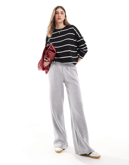New Look long sleeve knitted top in black and white stripe