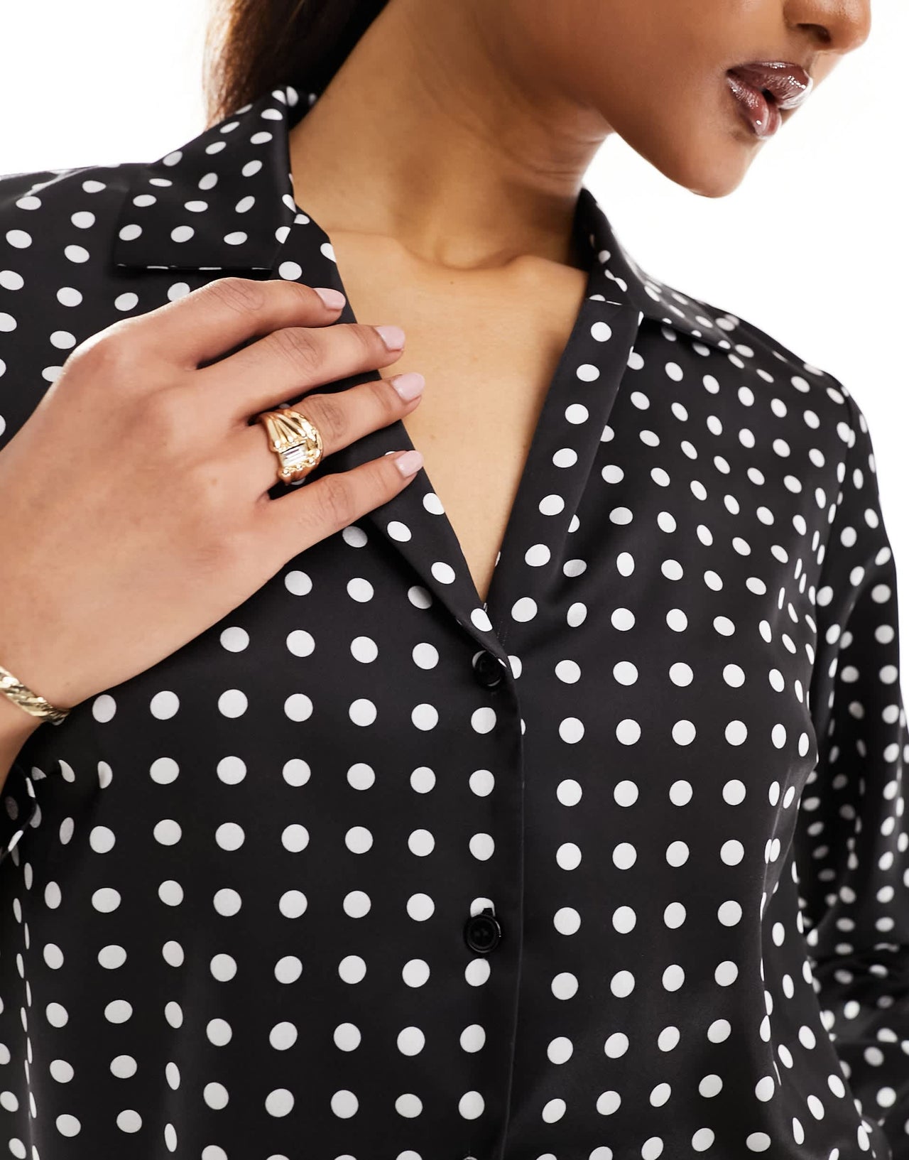 ASOS DESIGN satin shirt in spot print