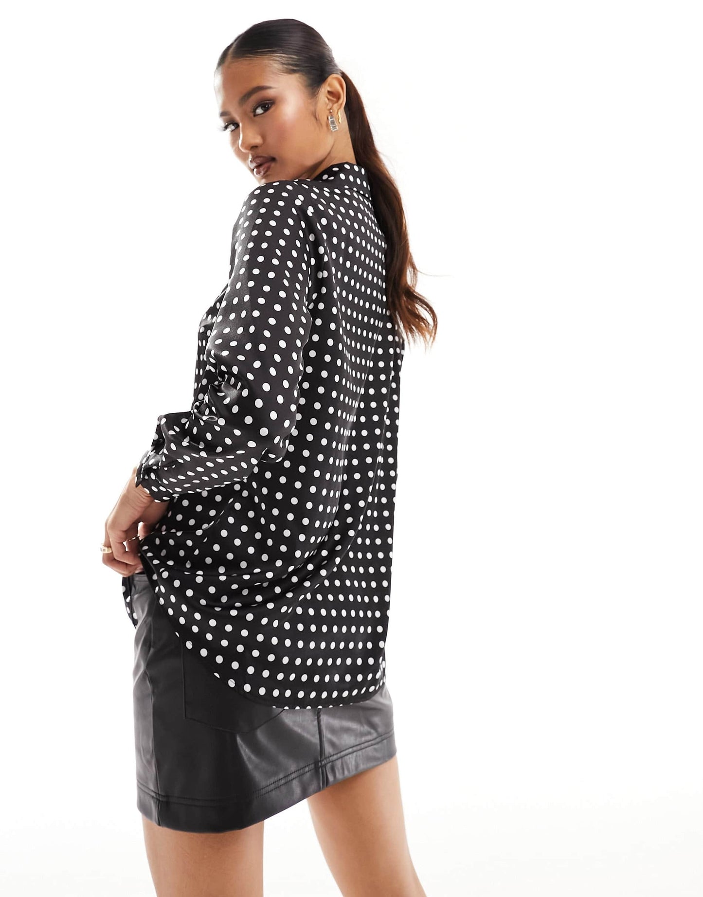 ASOS DESIGN satin shirt in spot print