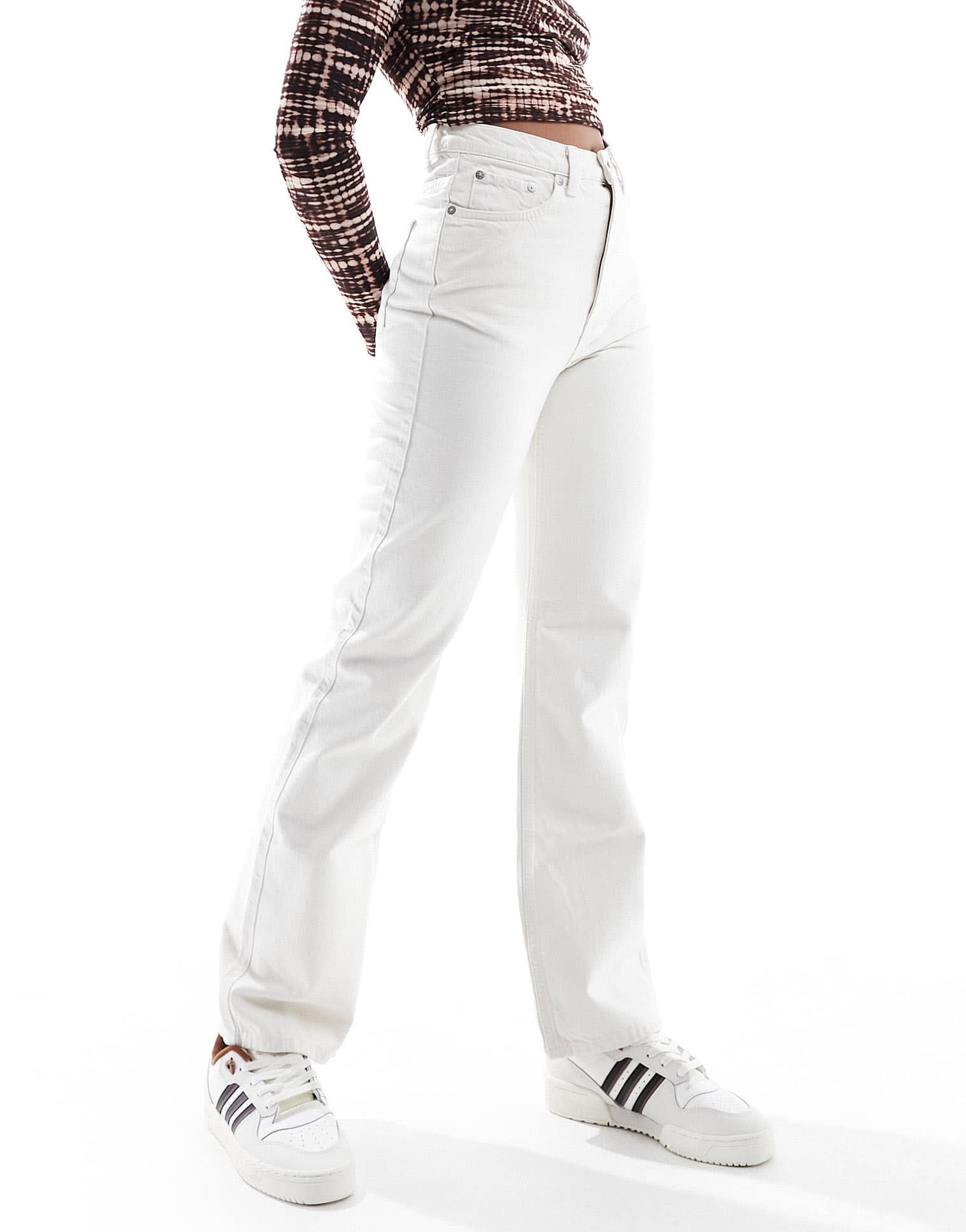 Weekday Rowe extra high waist regular fit straight leg jeans in off-white