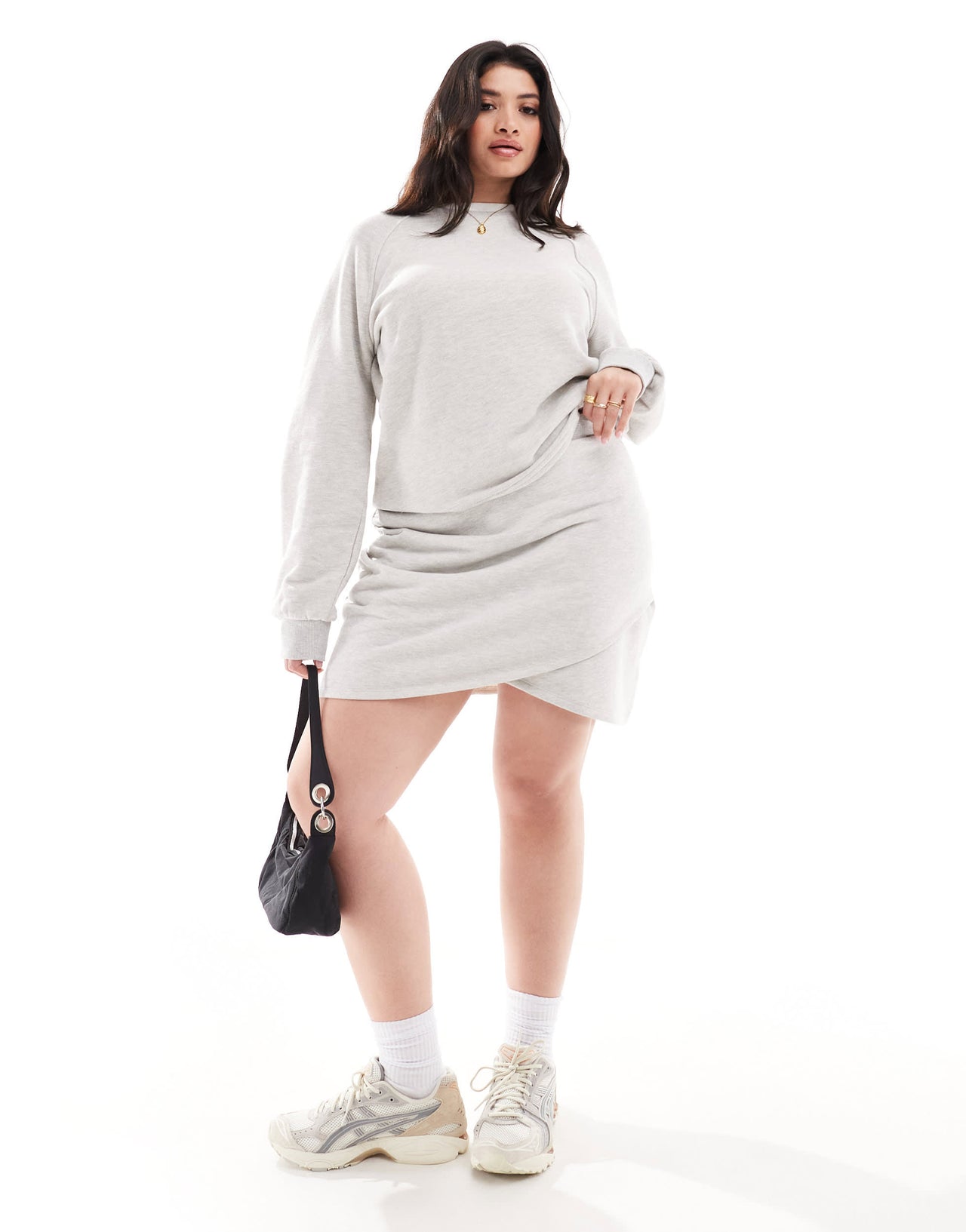 4th & Reckless Plus exclusive wrap front mini sweat skirt co-ord in grey marl