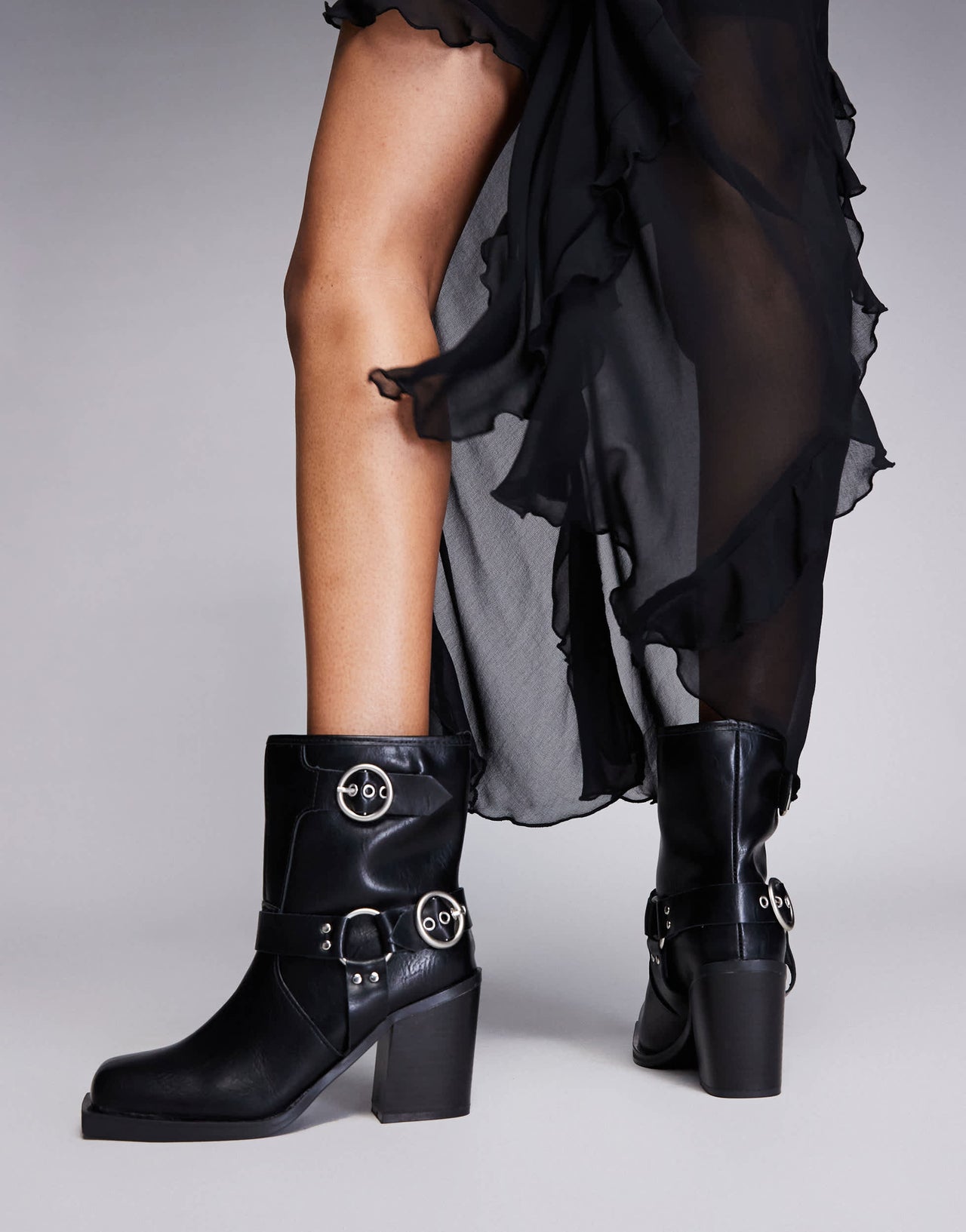 Public Desire Wide Fit Freak heeled ankle biker boot in black