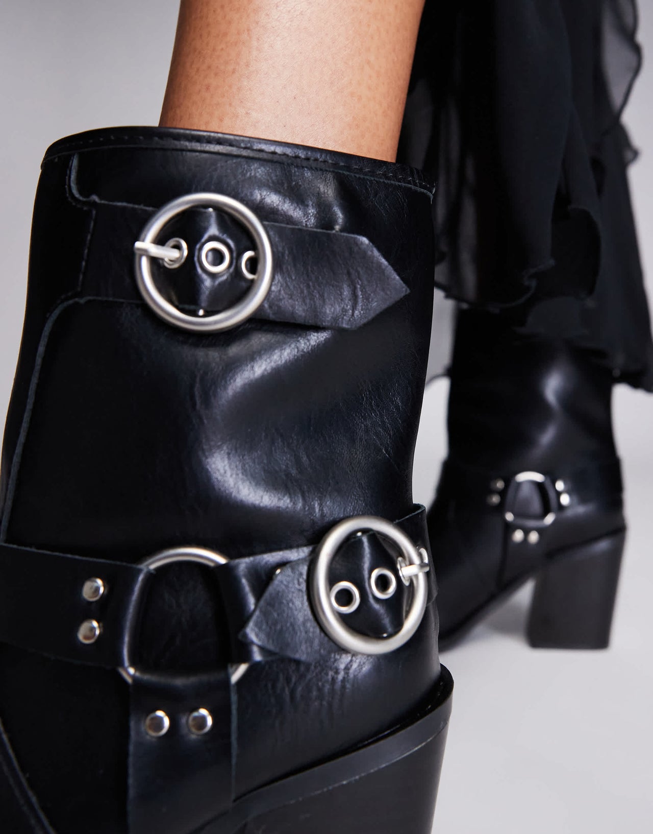 Public Desire Wide Fit Freak heeled ankle biker boot in black