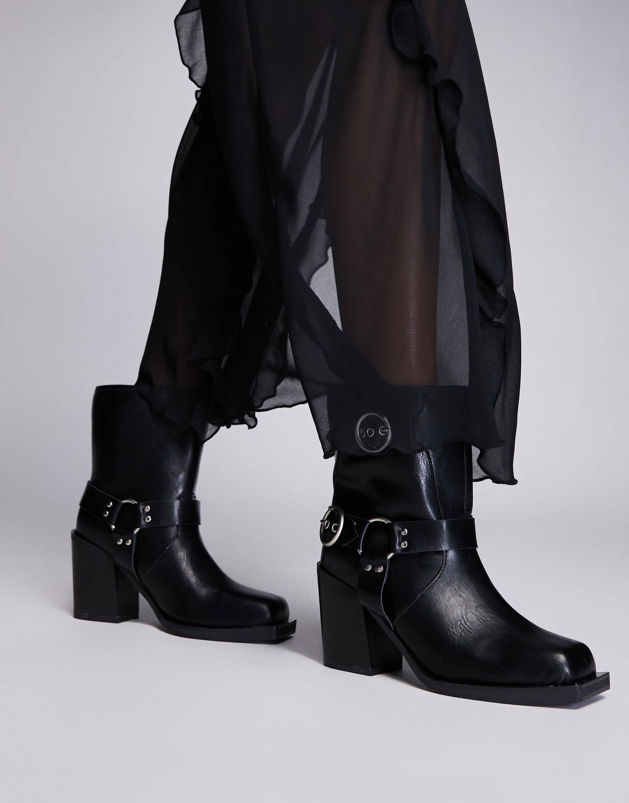 Public Desire Wide Fit Freak heeled ankle biker boot in black