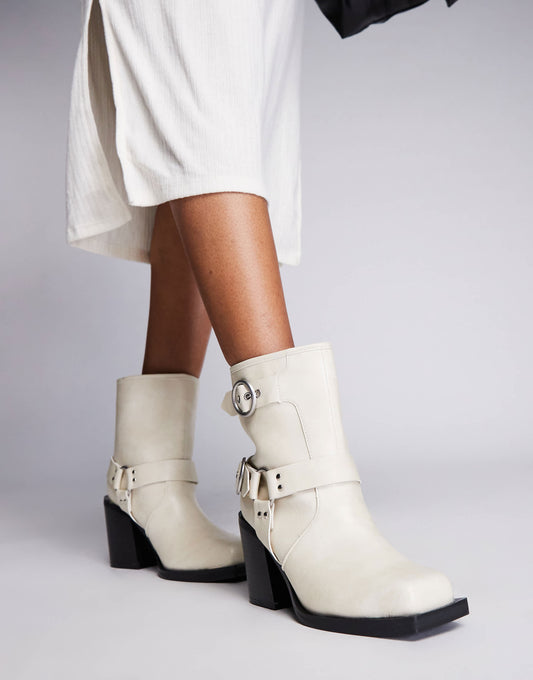Public Desire Wide Fit Freak heeled ankle biker boot in cream