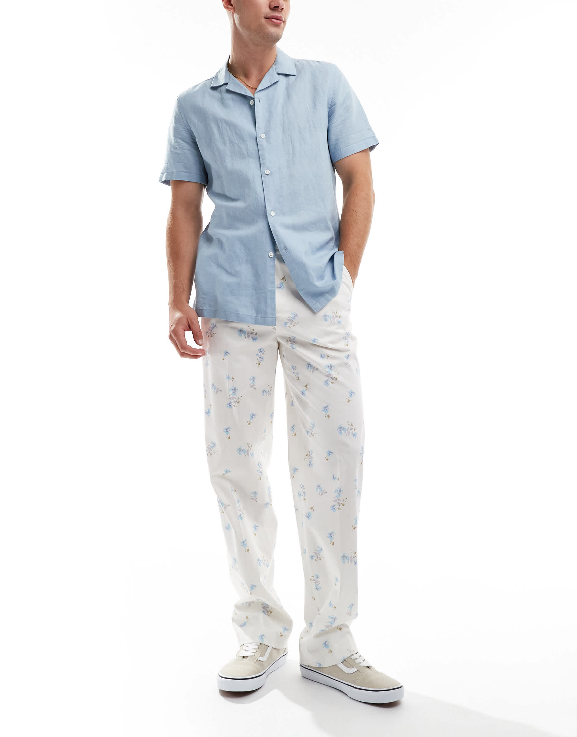 ASOS DESIGN smart straight fit trousers in blue ditsy floral print