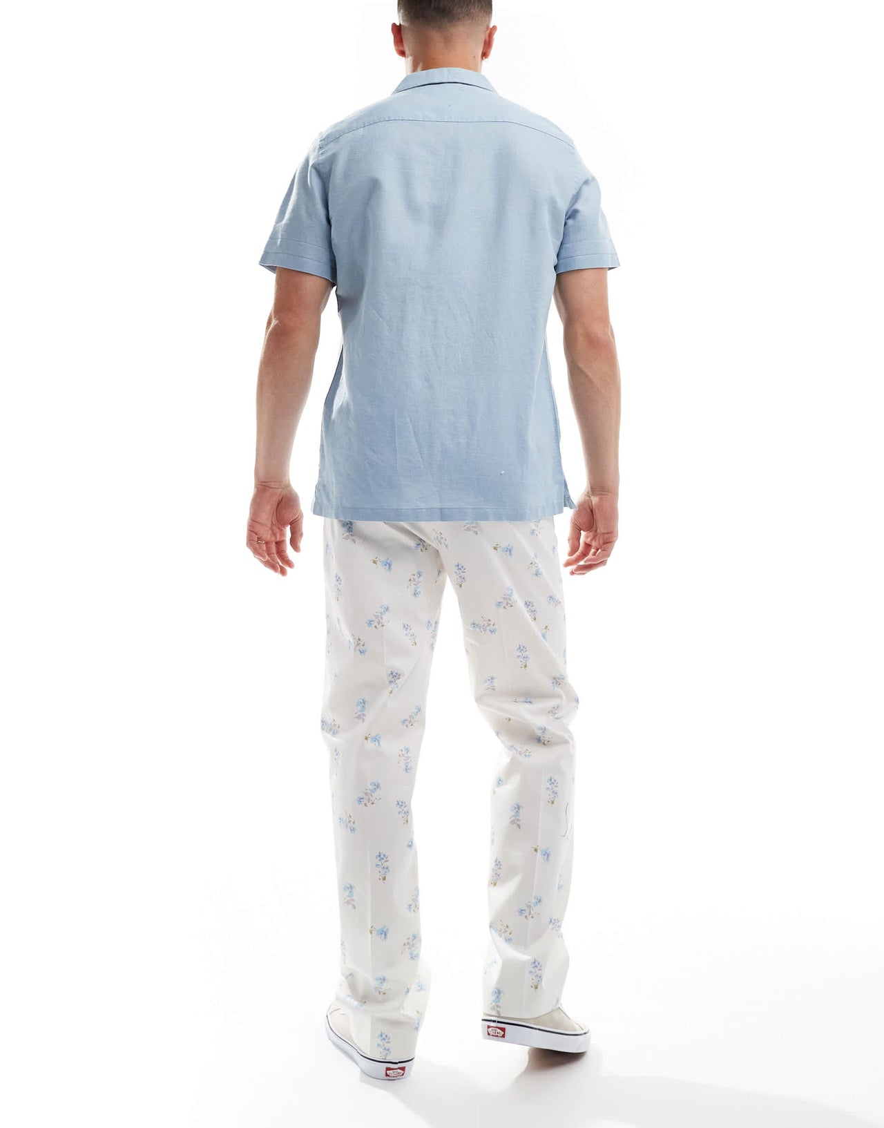 ASOS DESIGN smart straight fit trousers in blue ditsy floral print