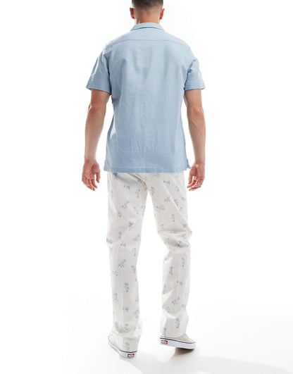 ASOS DESIGN smart straight fit trousers in blue ditsy floral print