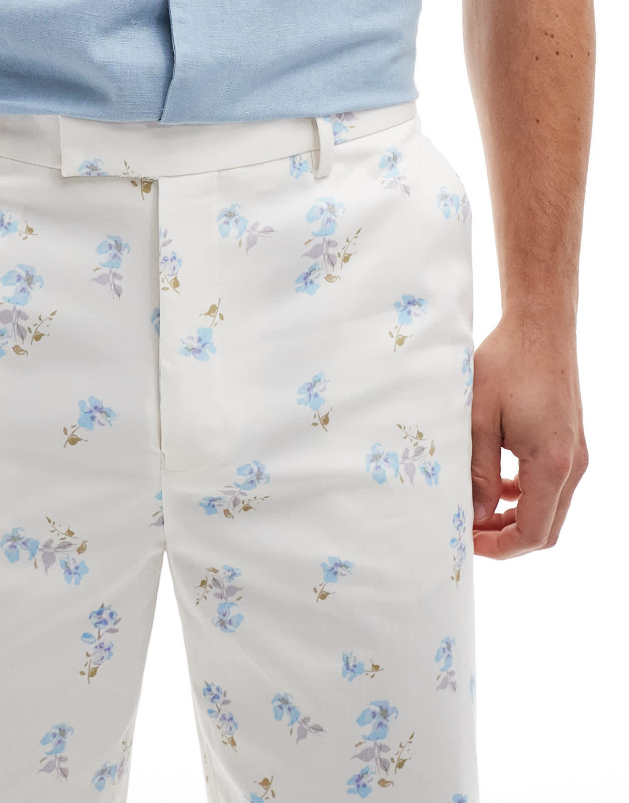 ASOS DESIGN smart straight fit trousers in blue ditsy floral print