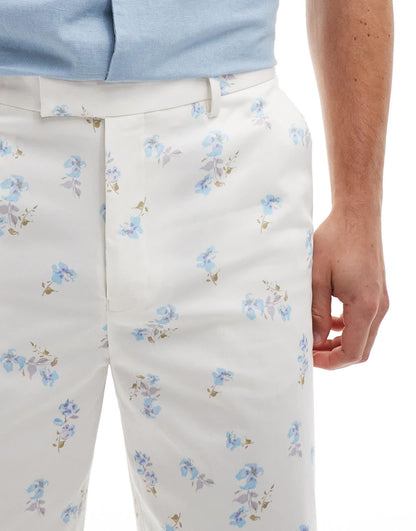 ASOS DESIGN smart straight fit trousers in blue ditsy floral print