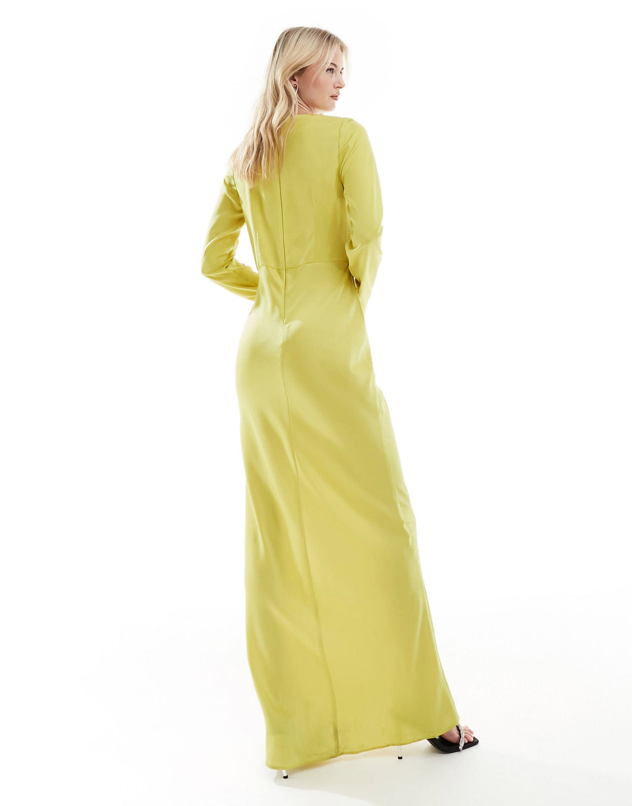 ASOS DESIGN Tall satin maxi dress with drape bodice detail in chartreuse