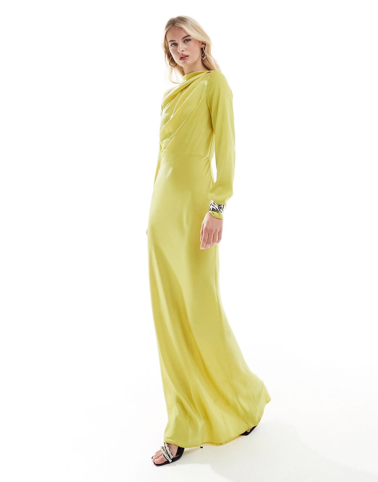 ASOS DESIGN Tall satin maxi dress with drape bodice detail in chartreuse