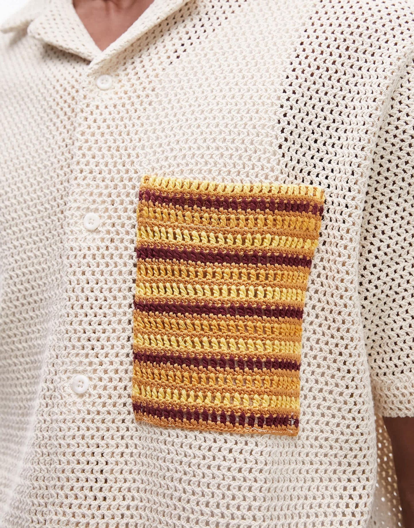 Topman short sleeve crochet pocket shirt in stone