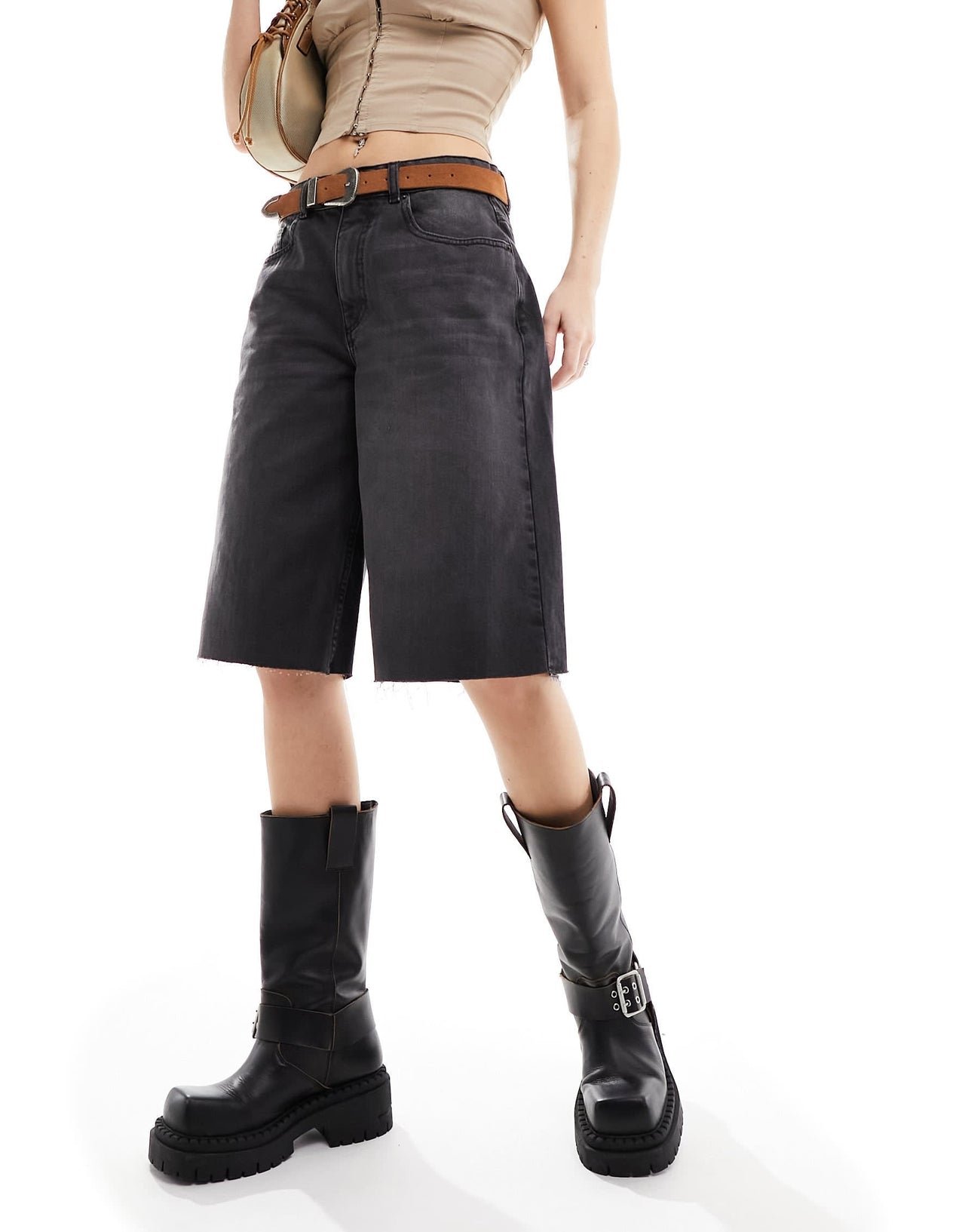 ASOS DESIGN baggy longline denim jorts in wash black