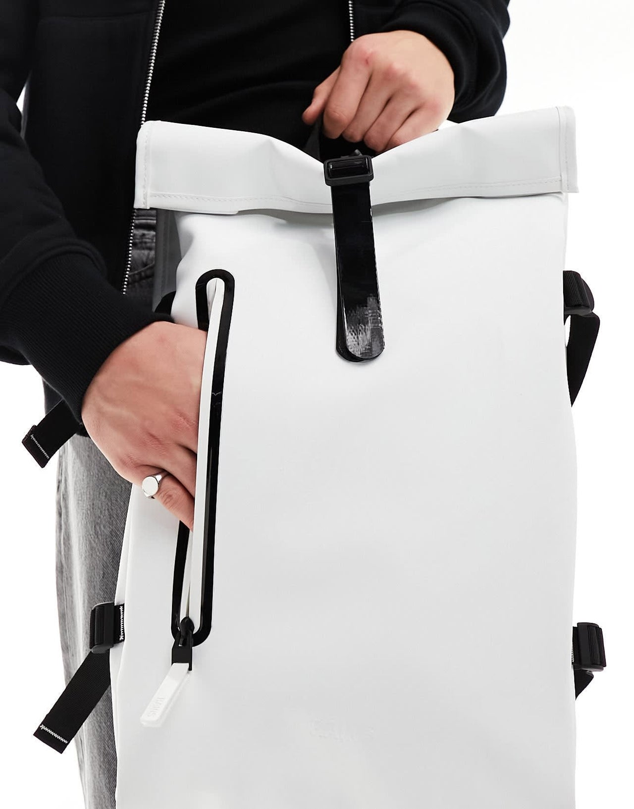 Rains Rolltop unisex waterproof contrast large rucksack in powder white