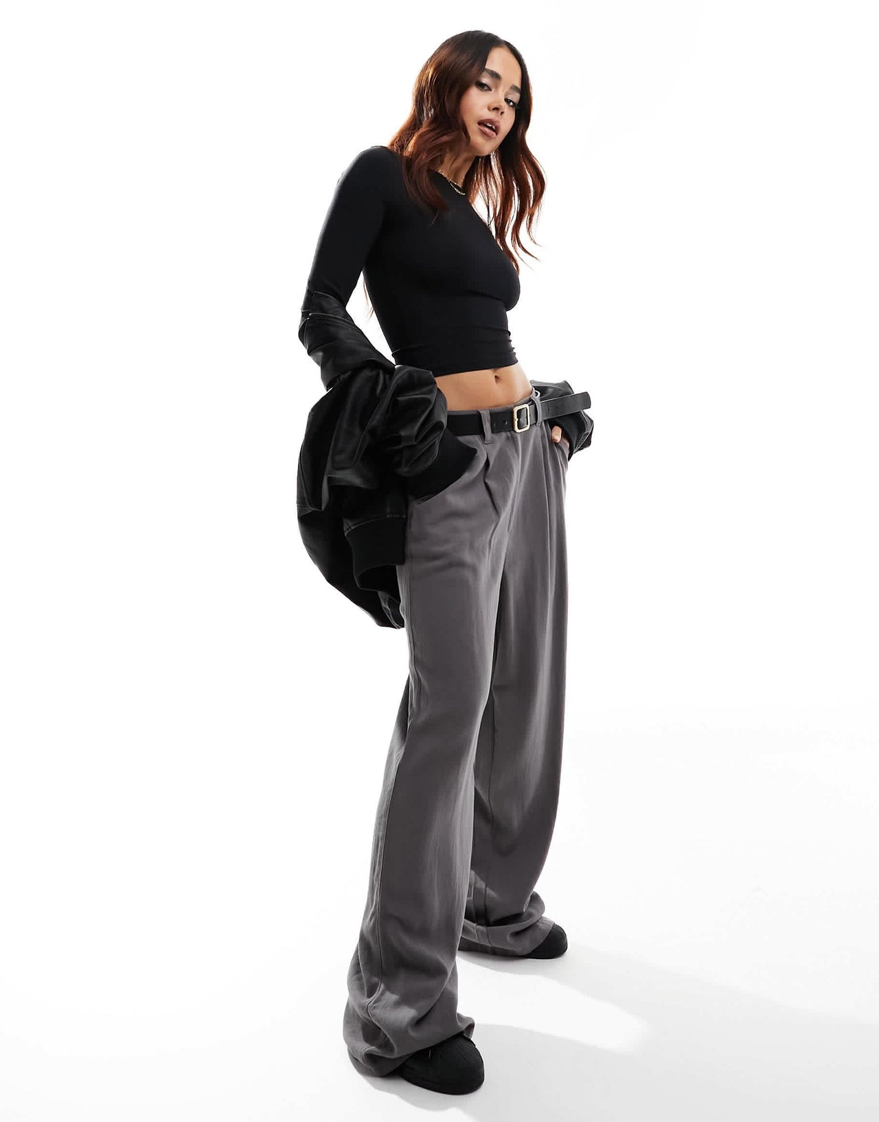 Stradivarius long sleeve sculpt top in black