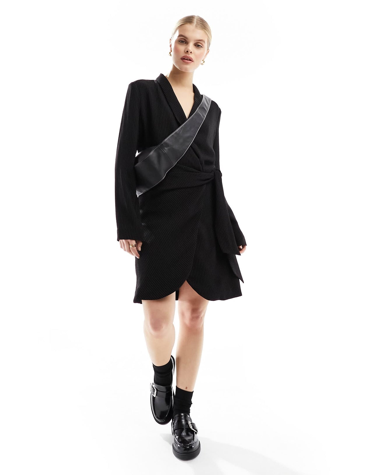 Morgan long sleeve wrap mini dress in black