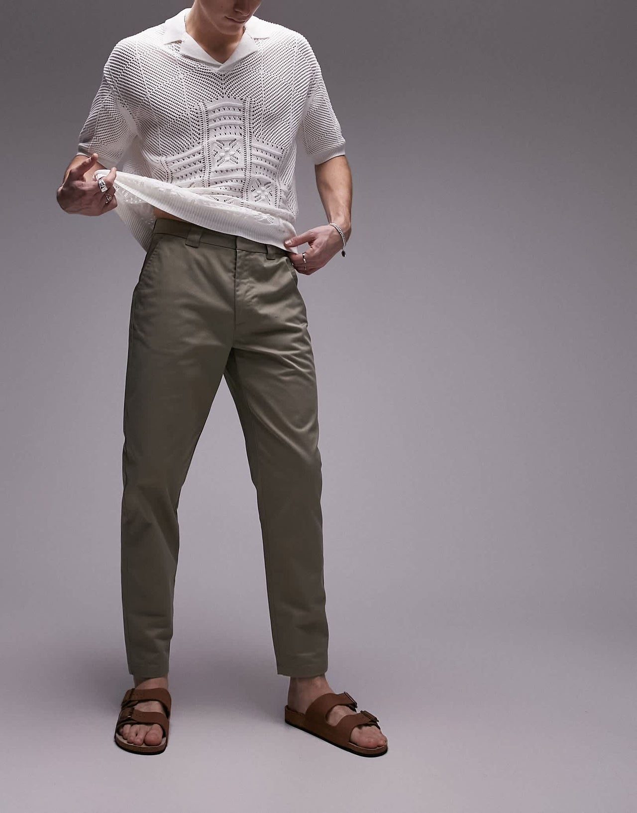 Topman taper workwear chino trousers in sage
