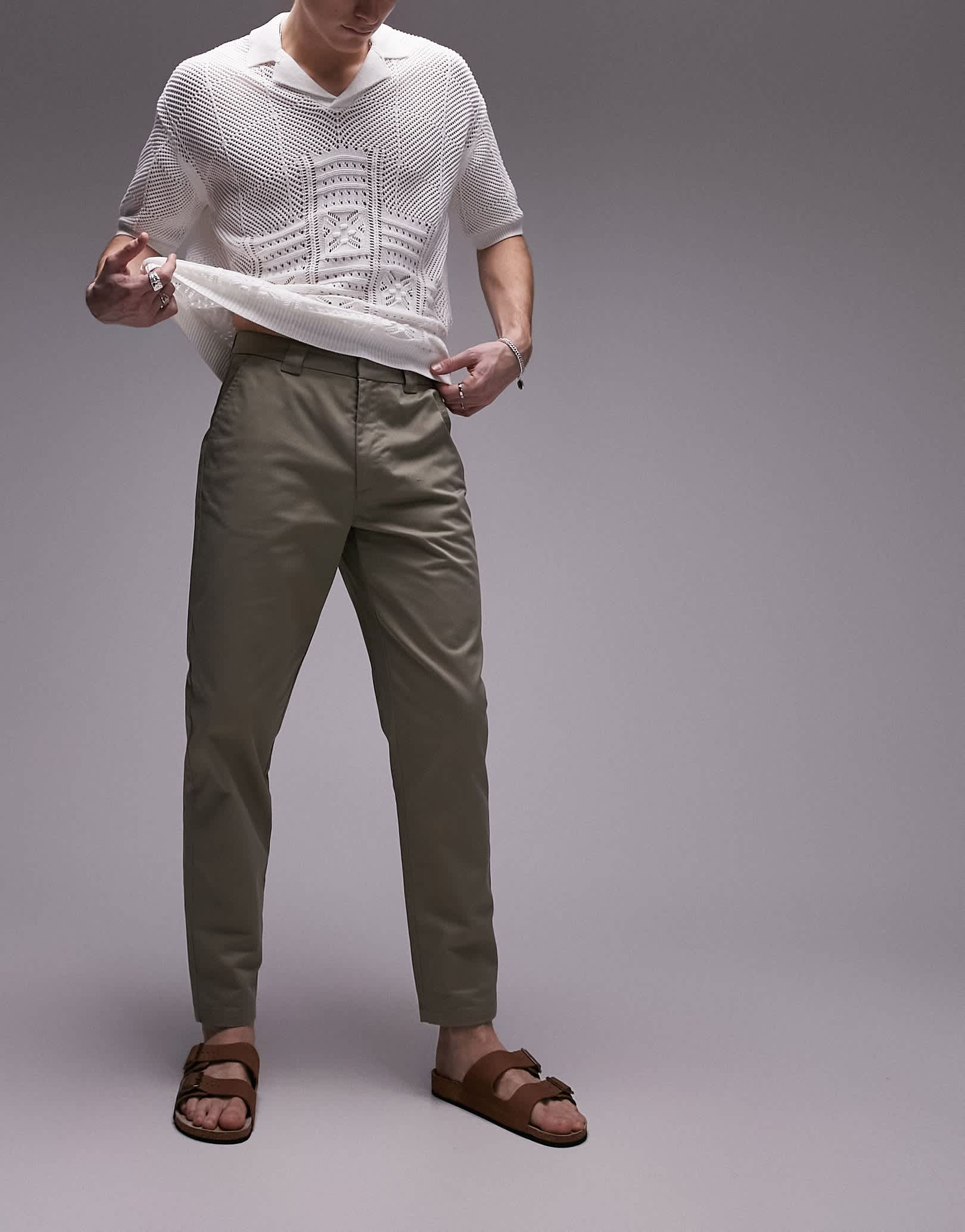 Topman taper workwear chino trousers in sage