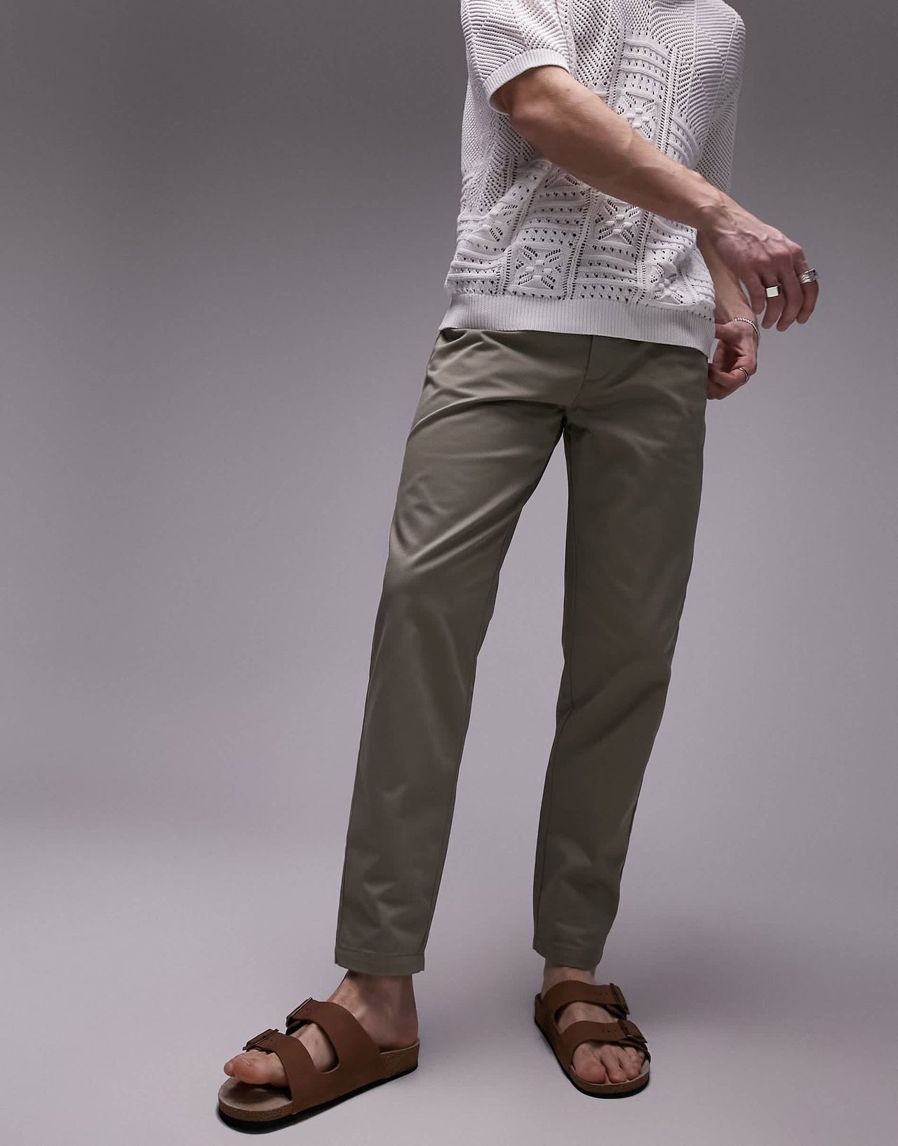 Topman taper workwear chino trousers in sage