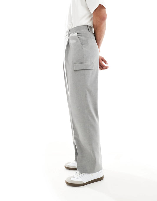 ASOS DESIGN wide leg smart co-ord cargo trouser in grey