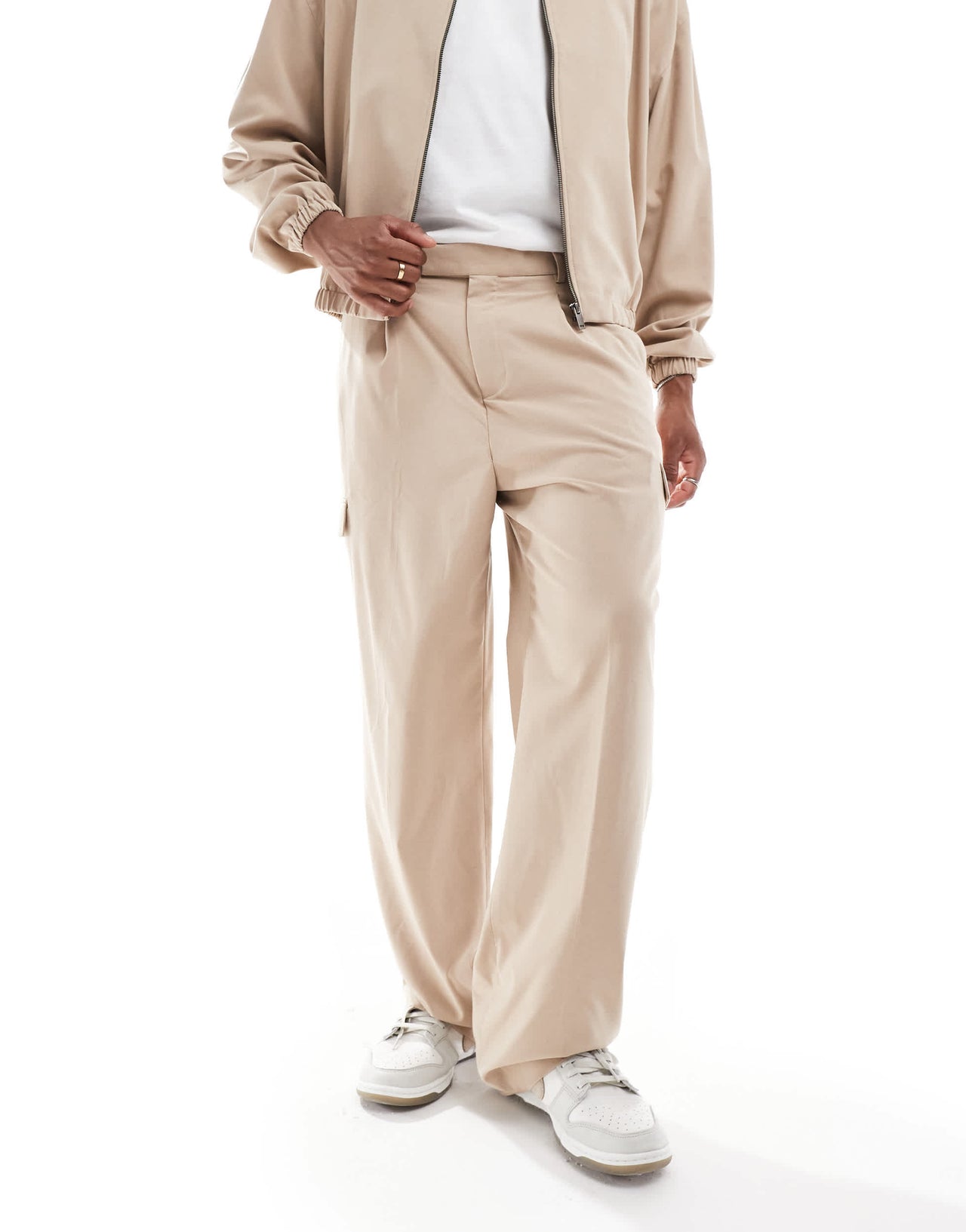 ASOS DESIGN wide leg smart co-rd cargo trouser in beige