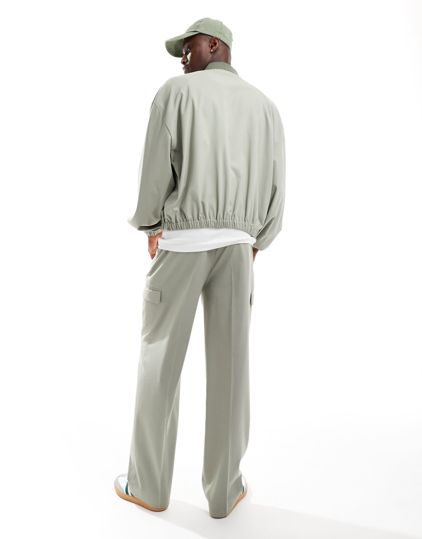 ASOS DESIGN smart co-rd bomber jacket in green