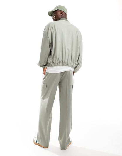 ASOS DESIGN smart co-rd bomber jacket in green