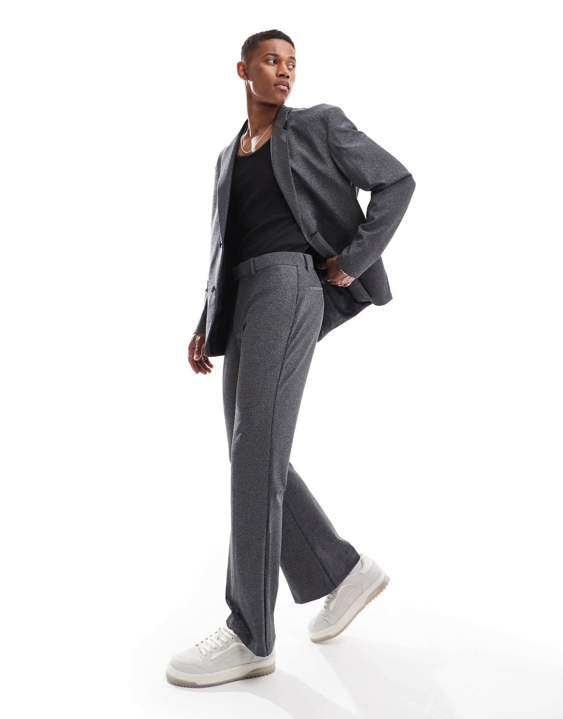 ASOS DESIGN flare shimmer suit trouser in black