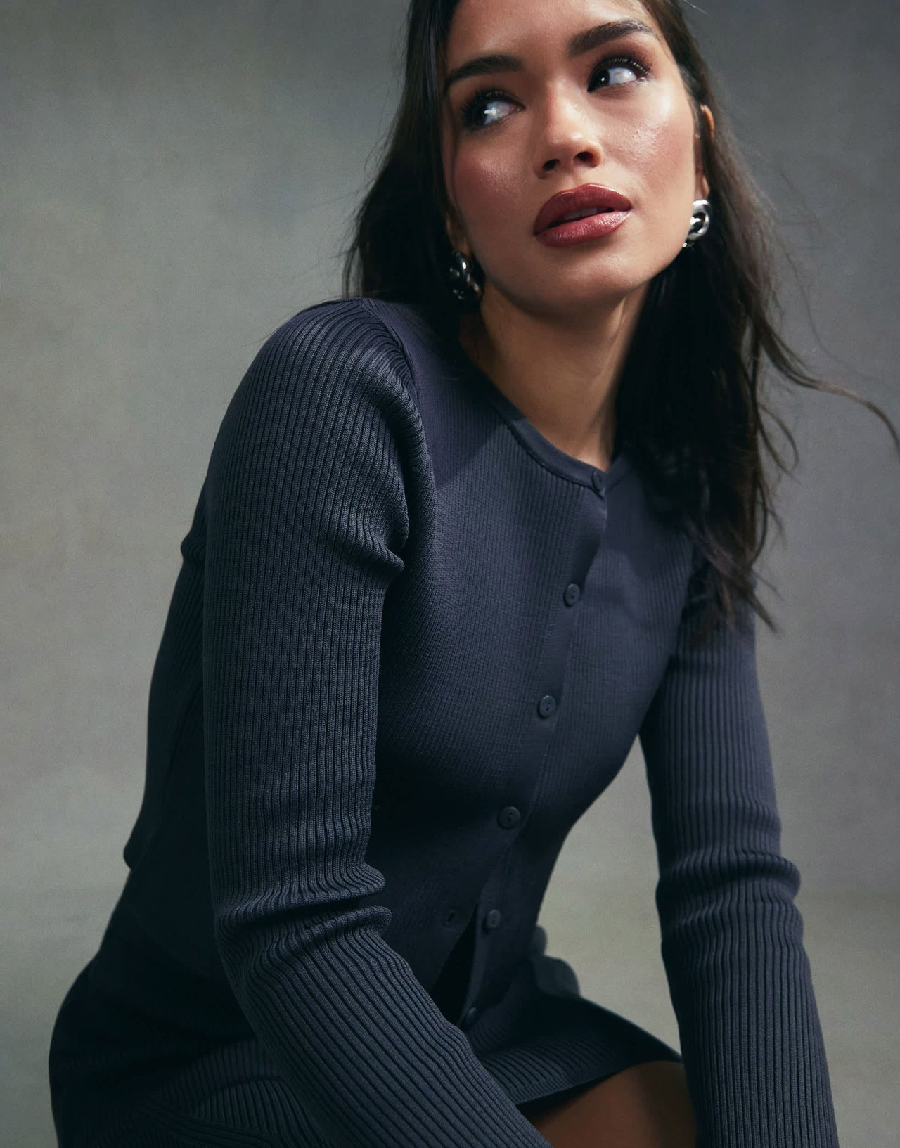 ASOS DESIGN neat fit button front cardigan co-ord in charcoal