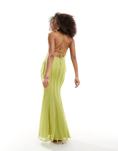 ASOS DESIGN raw edge panelled cami maxi dress in olive green