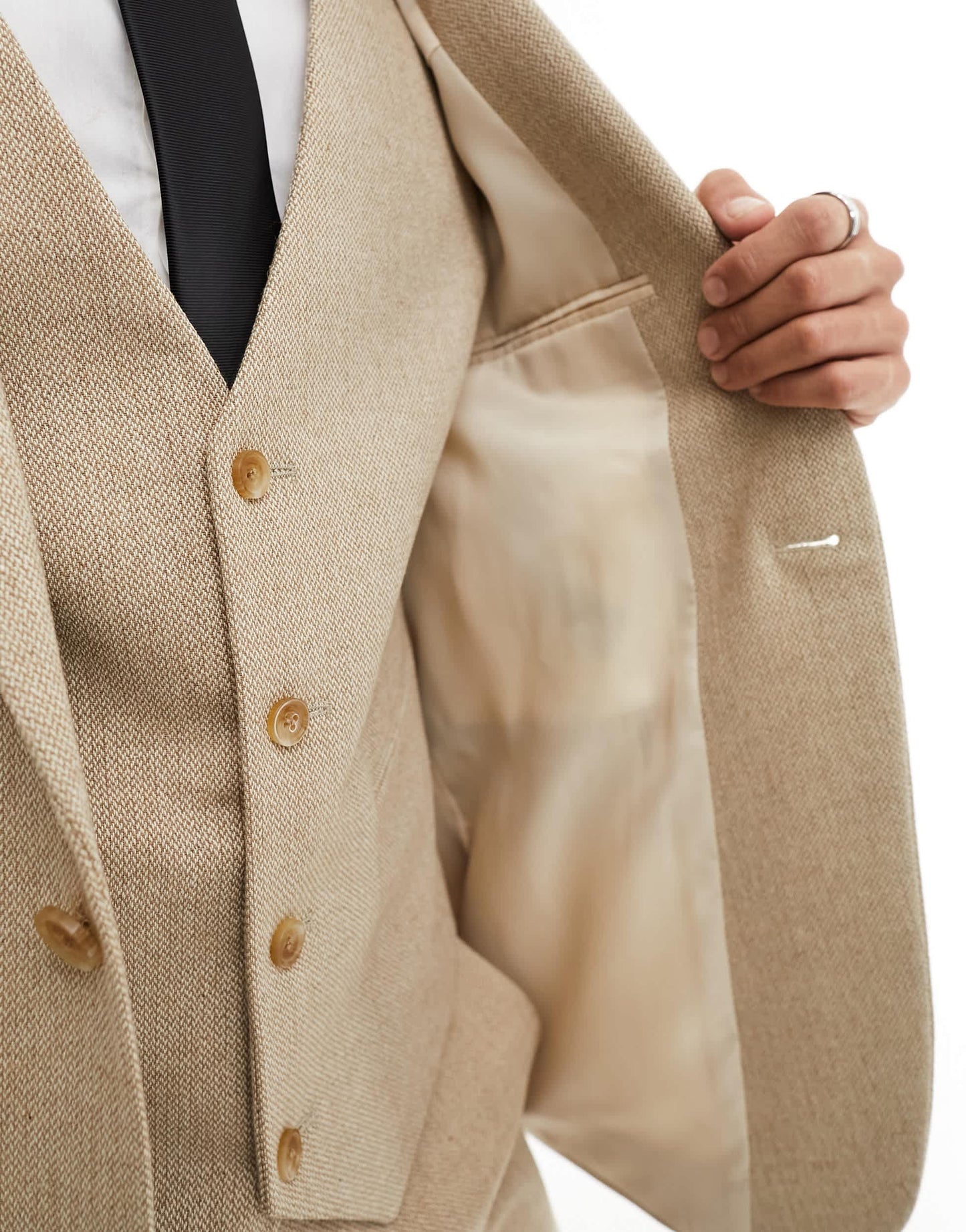 ASOS DESIGN skinny fit wool mix suit jacket in camel basketweave