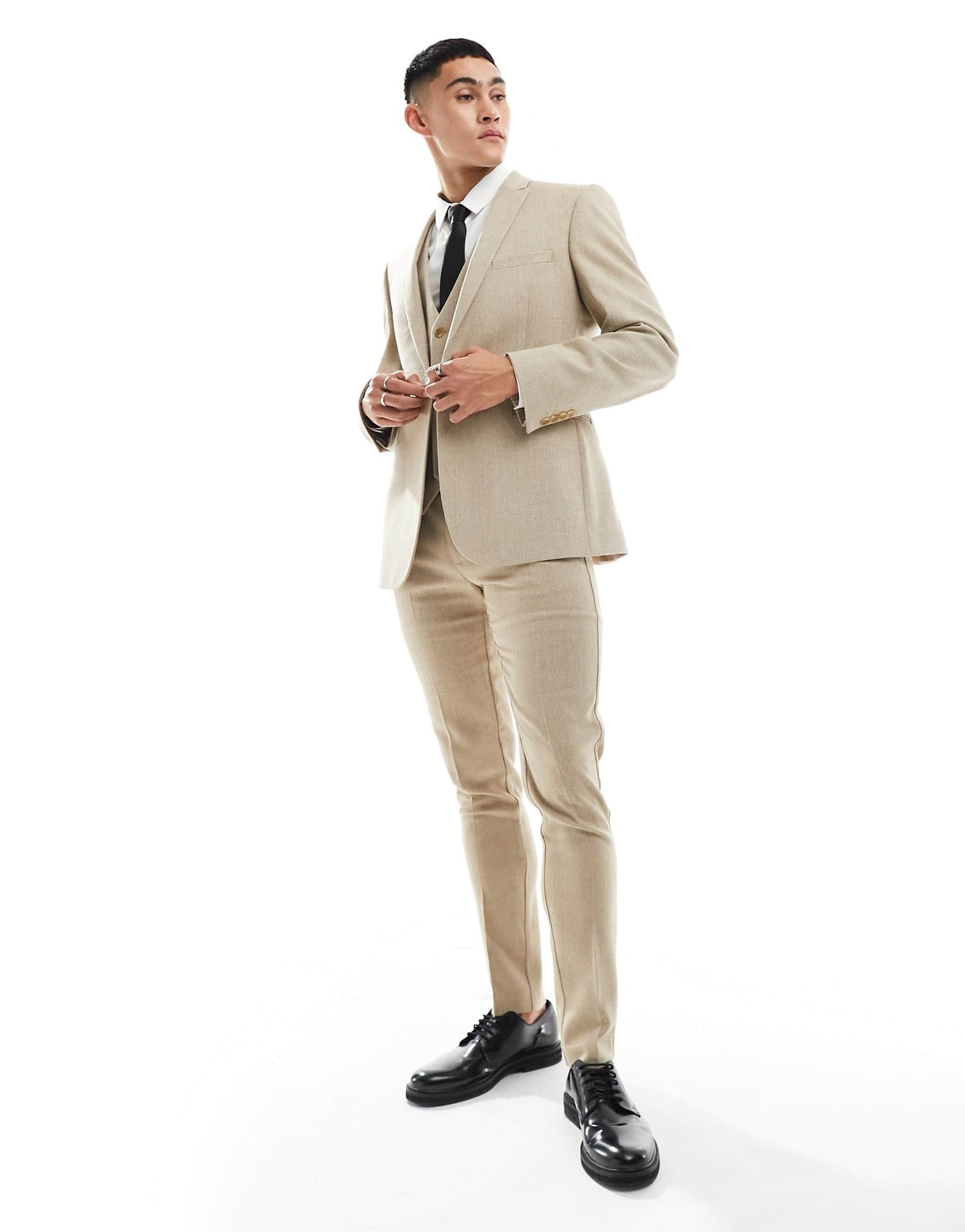 ASOS DESIGN skinny fit wool mix suit jacket in camel basketweave