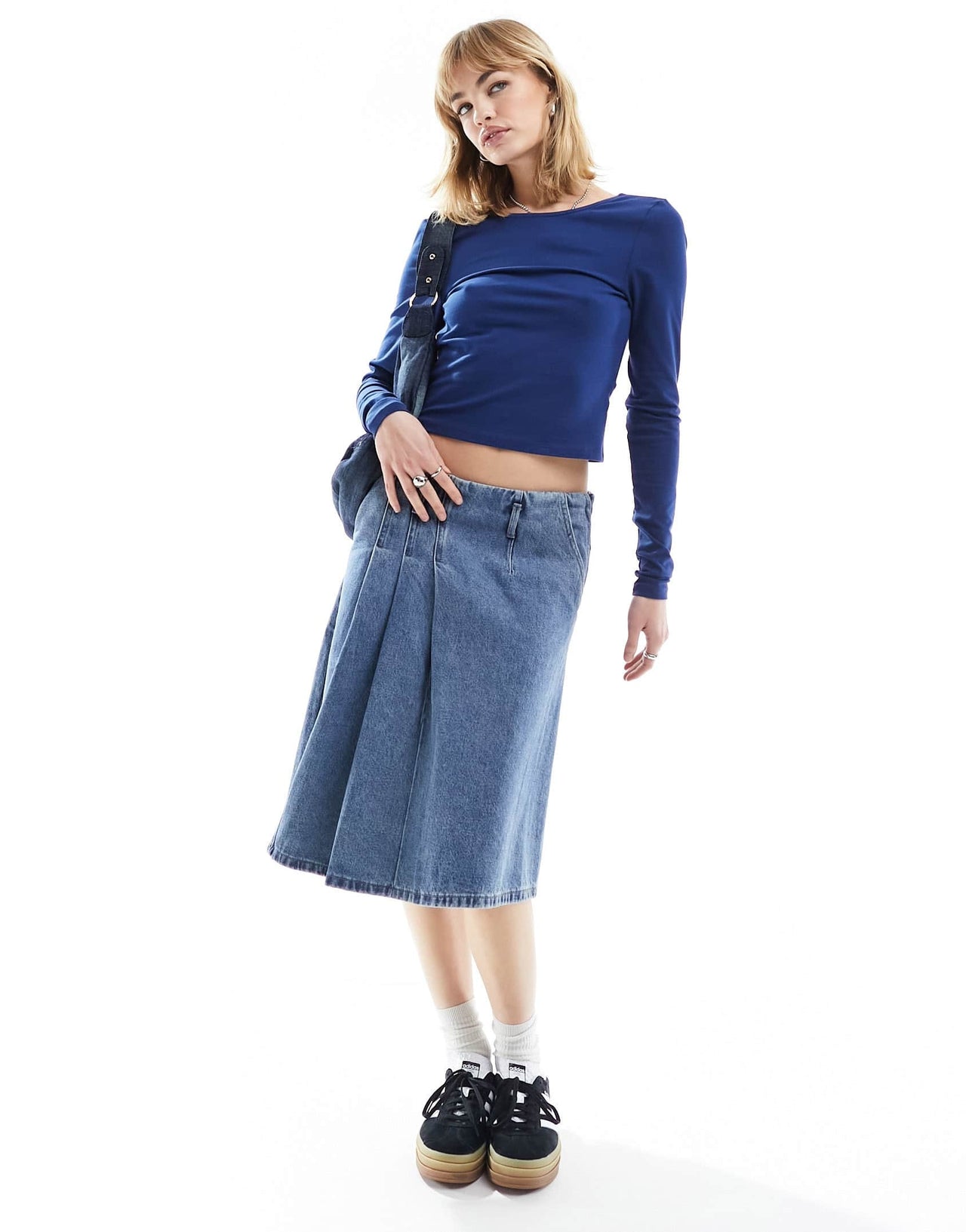 Noisy May long sleeve open back top in blue
