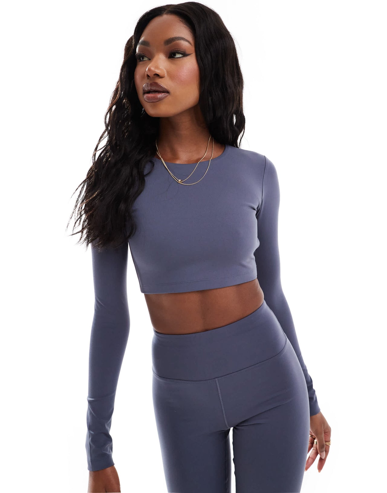 4505 Studio soft touch long sleeve open back top in slate blue