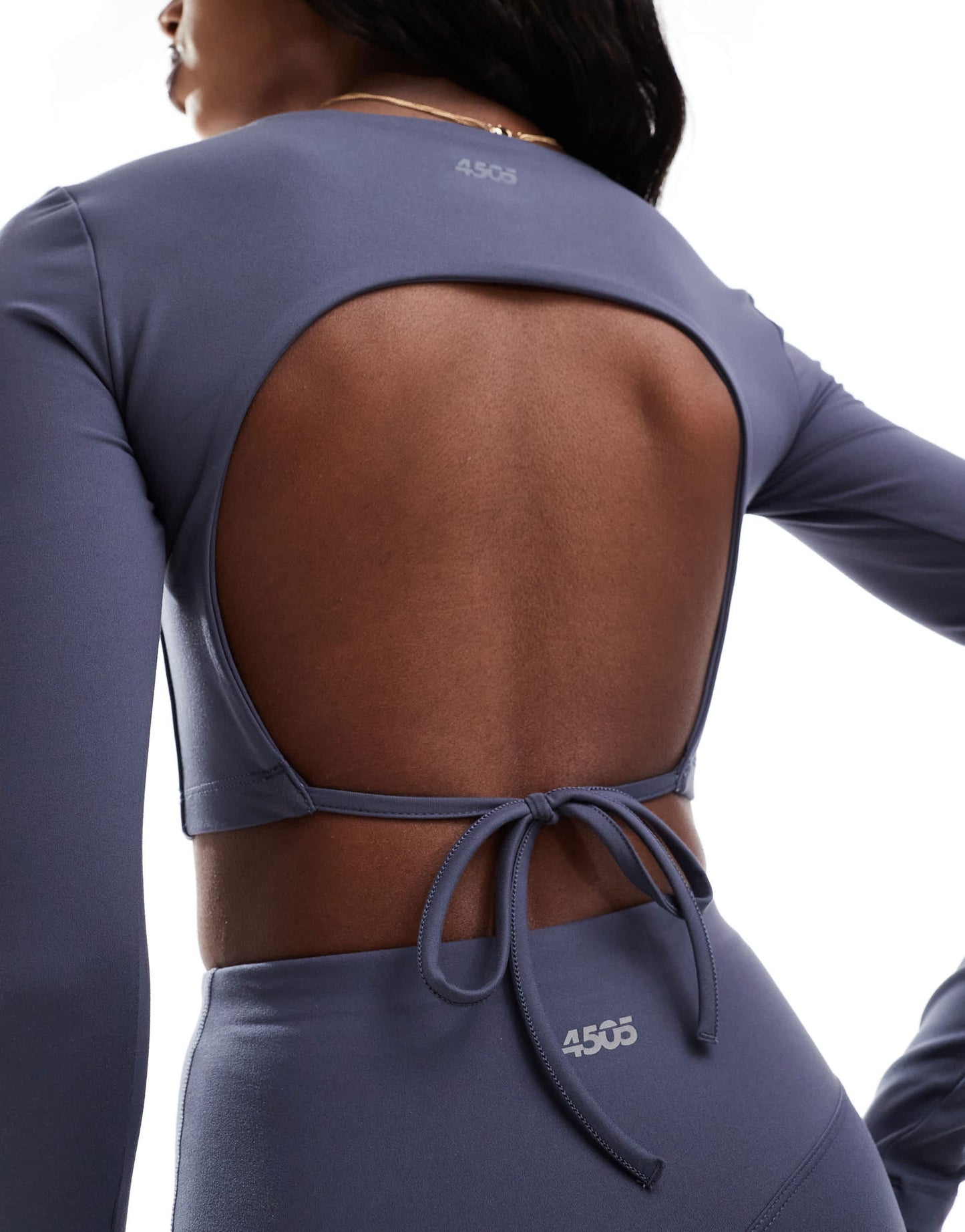 4505 Studio soft touch long sleeve open back top in slate blue