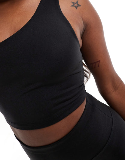 4505 one shoulder vest in high shine black